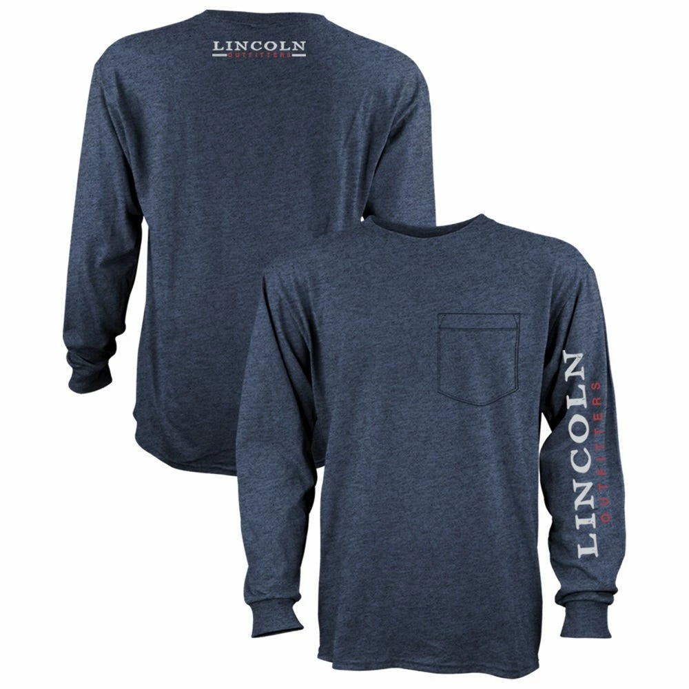 Lincoln Outfitters Men's Heavyweight Long Sleeve Pocket Graphic Tee Vintage Indigo Black Heather - LOLSPK-01VIBH - Long Sleeve Shirts