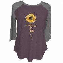 Lincoln Outfitters Ladies Three Quarter Sleeve Faith Sunflower Graphite Heather- LO-LFW-05 - Three Quarter Length Shirts Women's