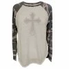 Lincoln Outfitters Ladies Long Sleeve Raglan Fashion Cross T-Shirt Camo - LO-LFR-08 - Long Sleeve Shirts Women's