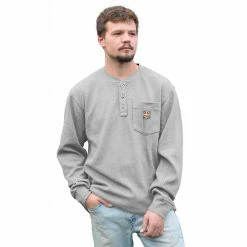 Lincoln Outfitters Men's Bedford Henley Long Sleeve Shirt Grey Heather - GRYHTR-E0379 - Long Sleeve Shirts